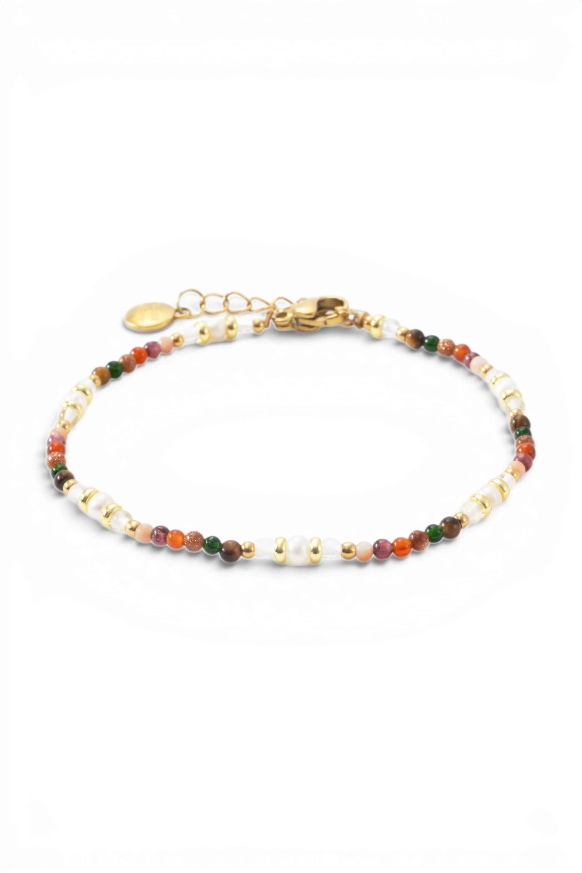 Mint & Lily Bracelet Minimaliste Tourmaline Arc-en-Ciel en Perles Dorées
