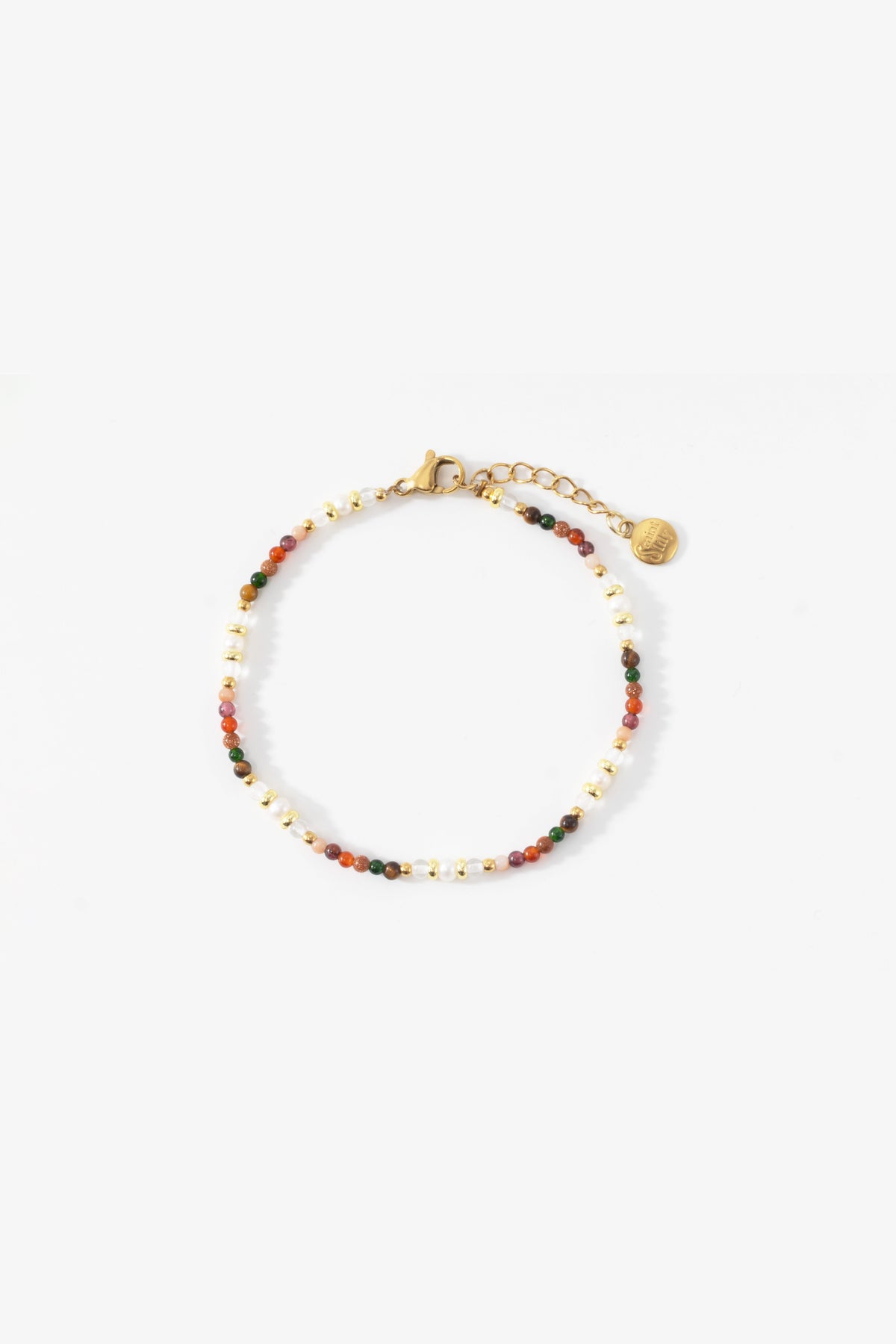Mint & Lily Bracelet Minimaliste Tourmaline Arc-en-Ciel en Perles Dorées