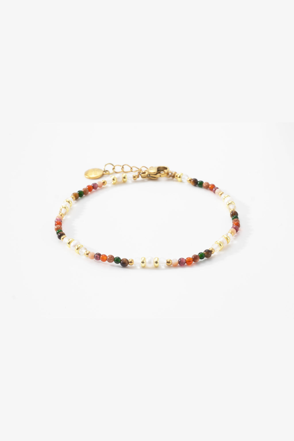 Mint & Lily Bracelet Minimaliste Tourmaline Arc-en-Ciel en Perles Dorées