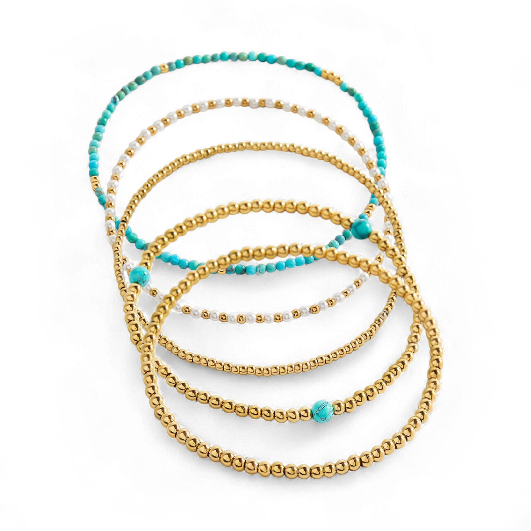 Mint & Lily Ensemble de Bracelets à Perles Turquoises Superposables