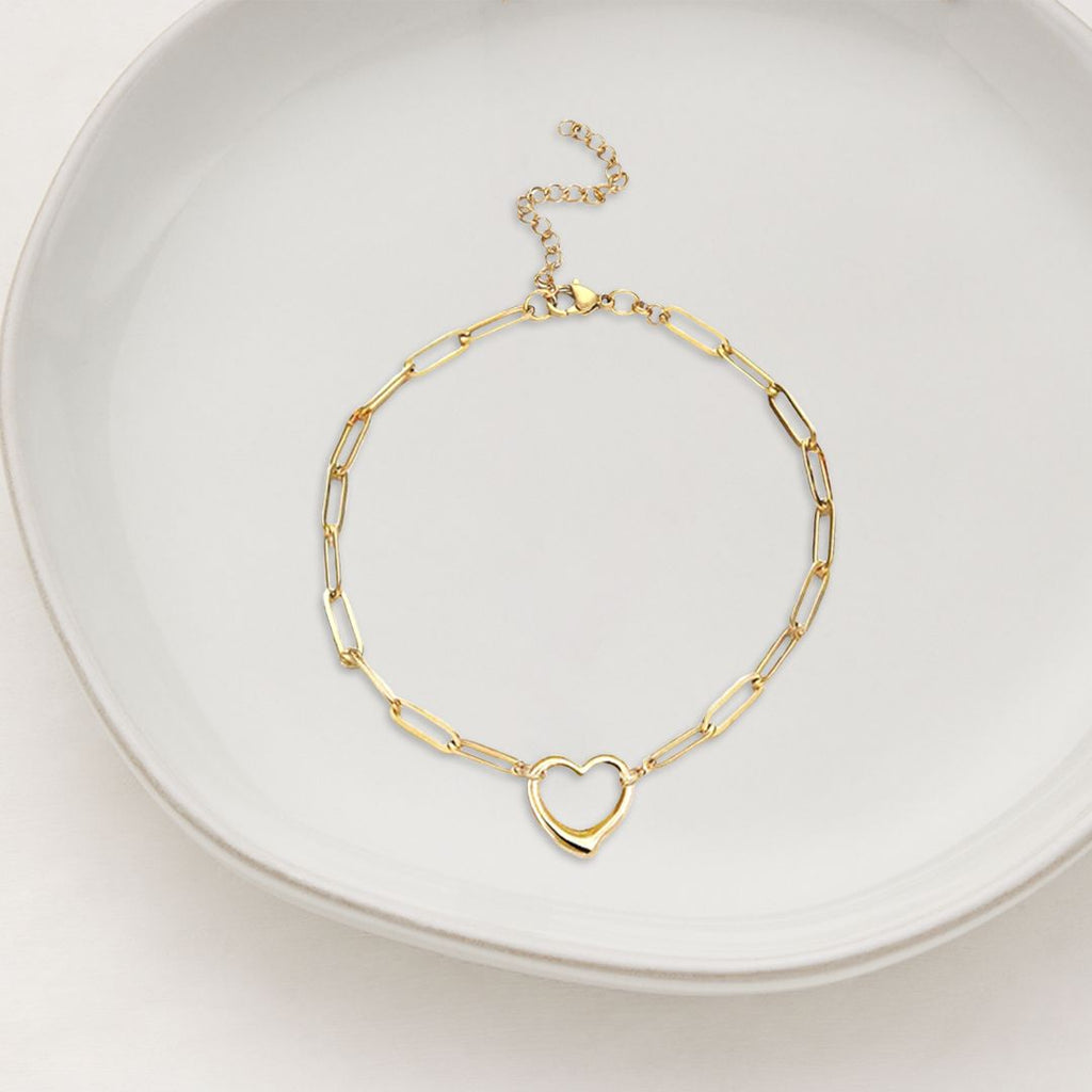 Open Heart Paperclip Chain Bracelet