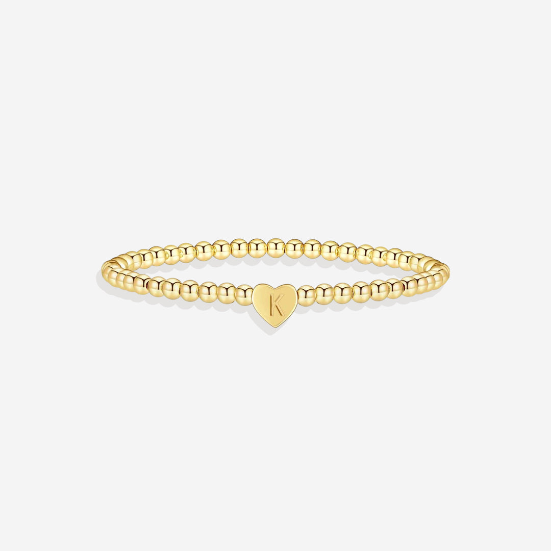 Mint & Lily Bracelet à Perles Dorées avec Initiale Cœur
