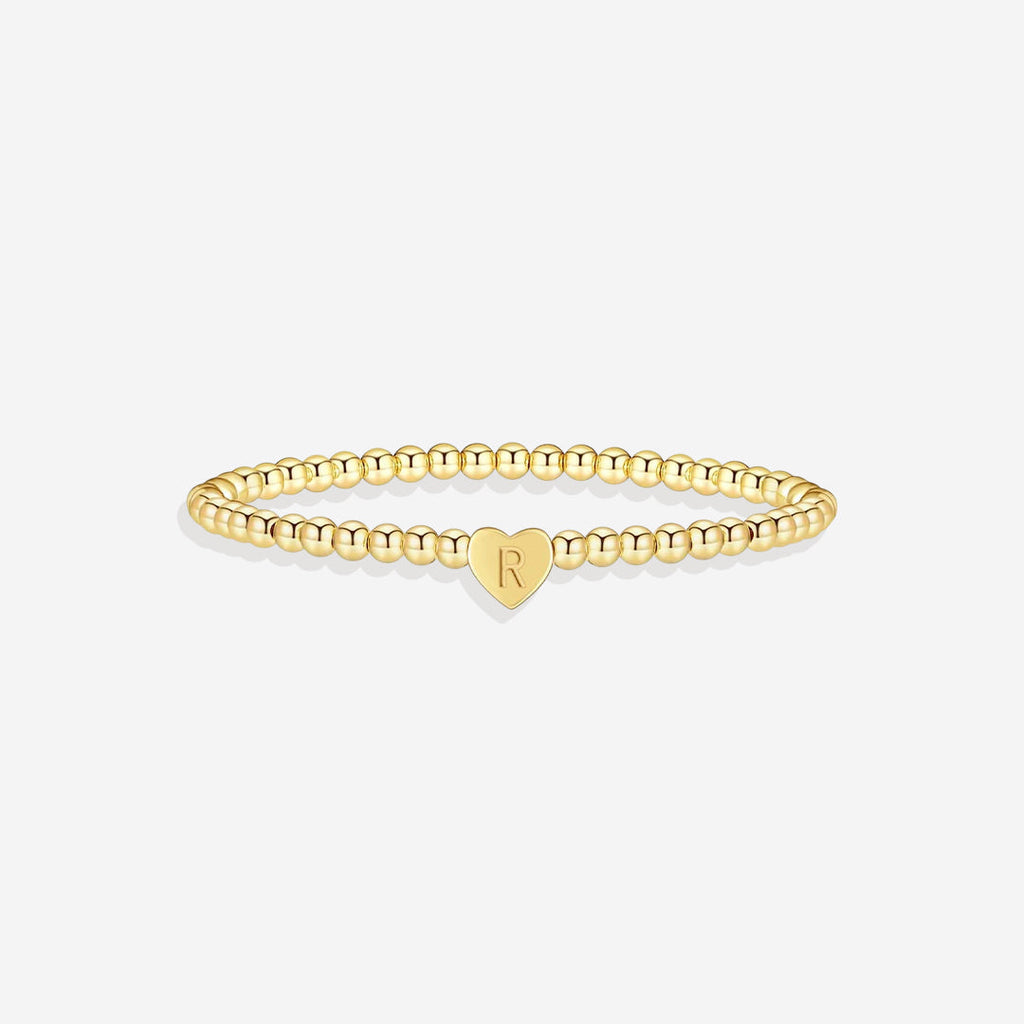 Mint & Lily Bracelet à Perles Dorées avec Initiale Cœur