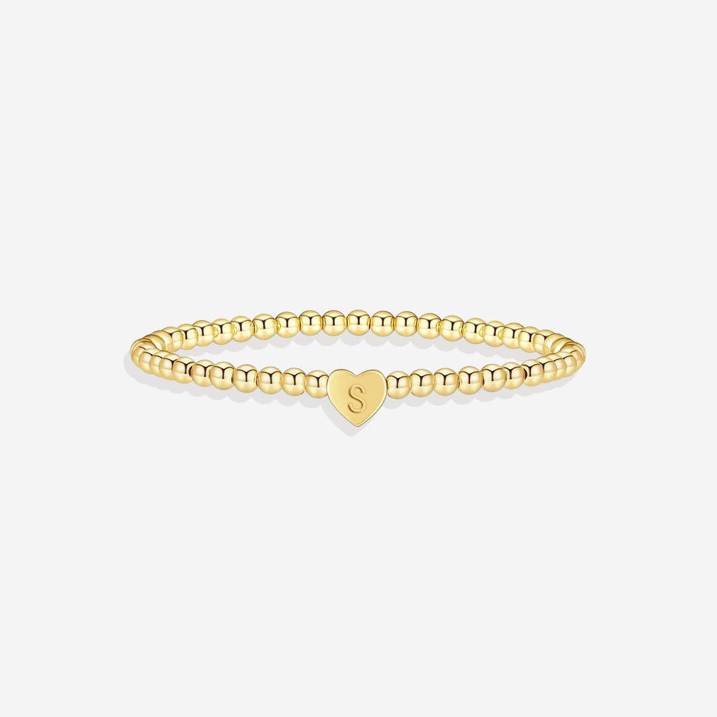 Mint & Lily Bracelet à Perles Dorées avec Initiale Cœur