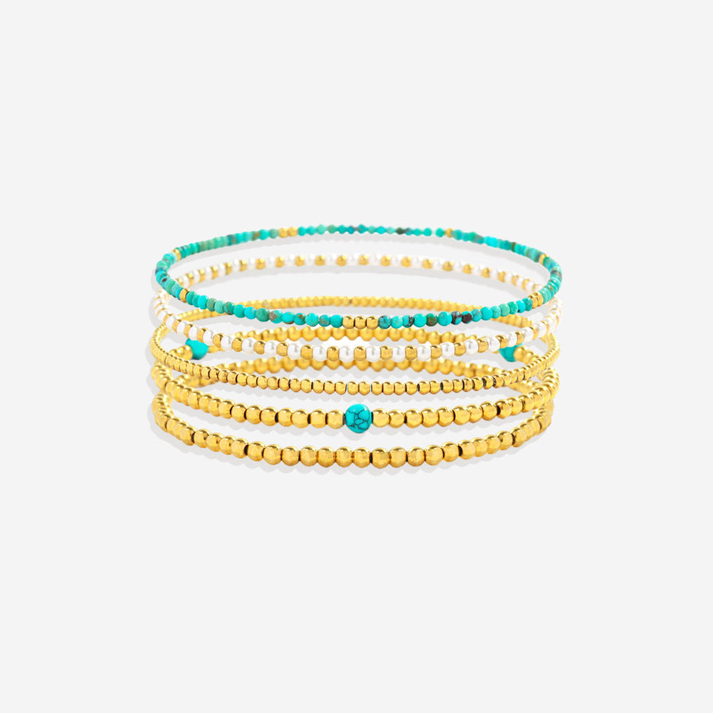 Mint & Lily Ensemble de Bracelets à Perles Turquoises Superposables