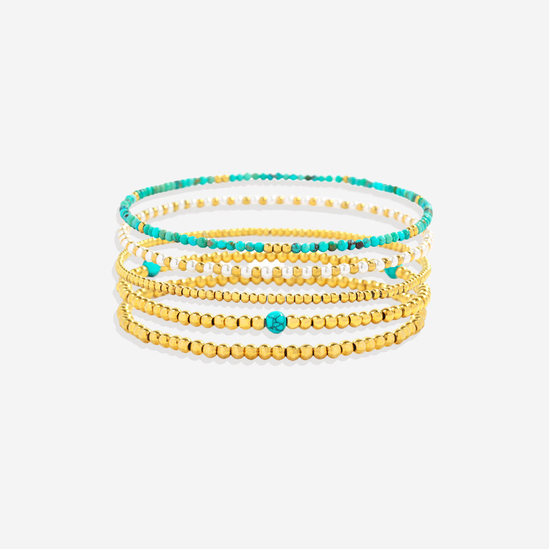 Mint & Lily Ensemble de Bracelets à Perles Turquoises Superposables