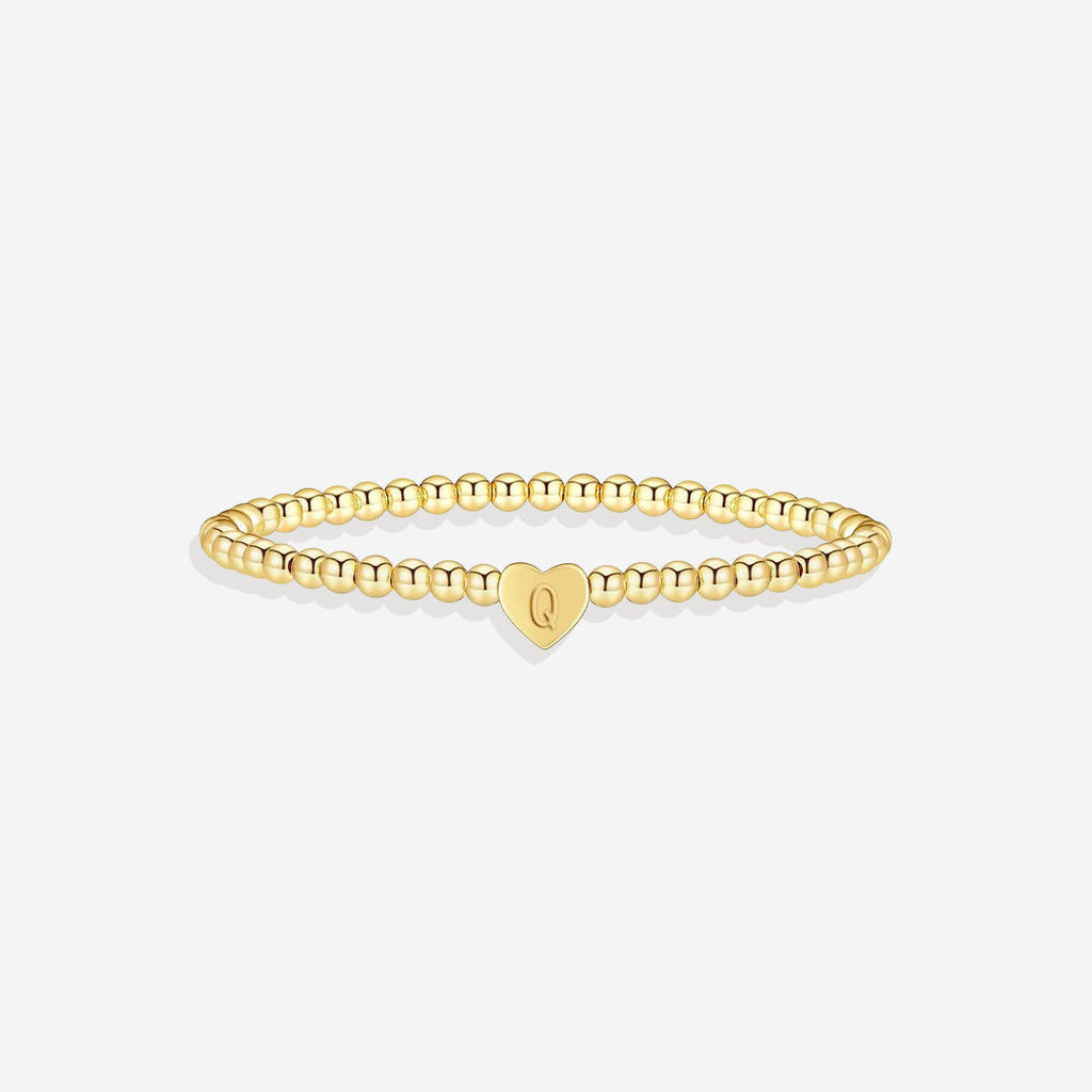 Mint & Lily Bracelet à Perles Dorées avec Initiale Cœur