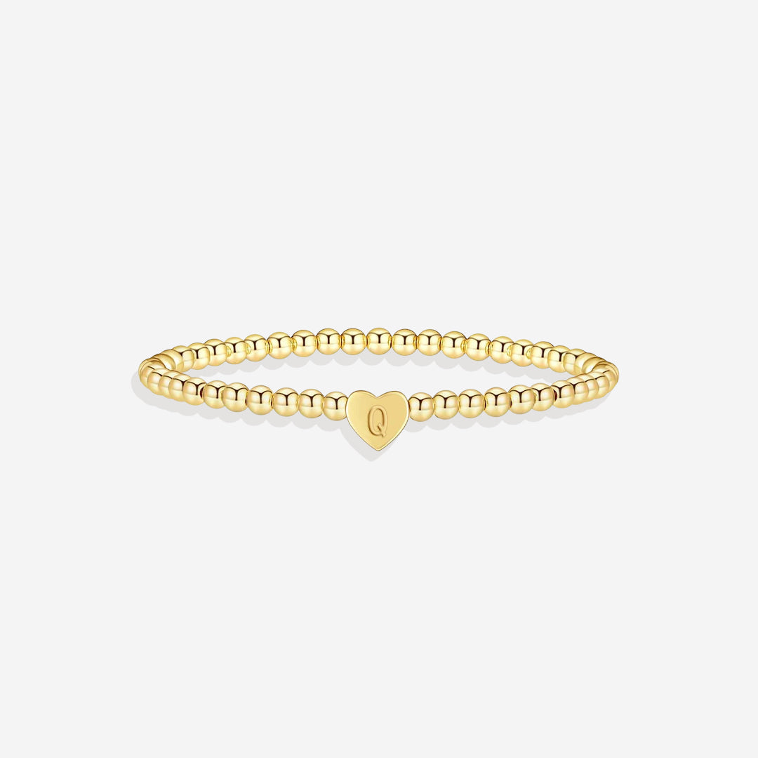 Mint & Lily Bracelet à Perles Dorées avec Initiale Cœur