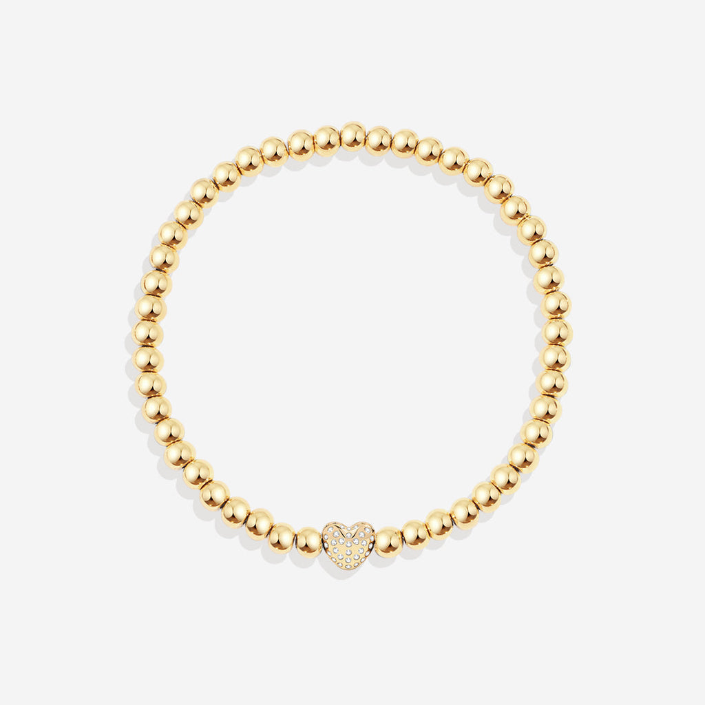 Mint & Lily Bracelet à Perles Dorées avec Cœur Pavé