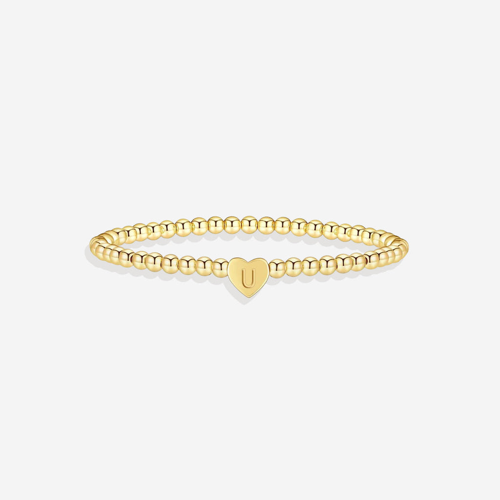 Mint & Lily Bracelet à Perles Dorées avec Initiale Cœur