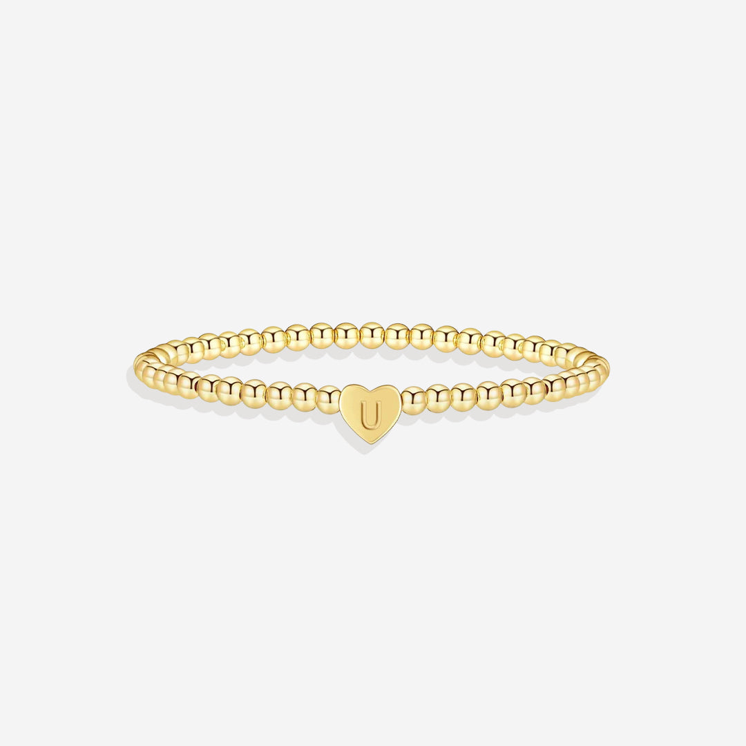 Mint & Lily Bracelet à Perles Dorées avec Initiale Cœur