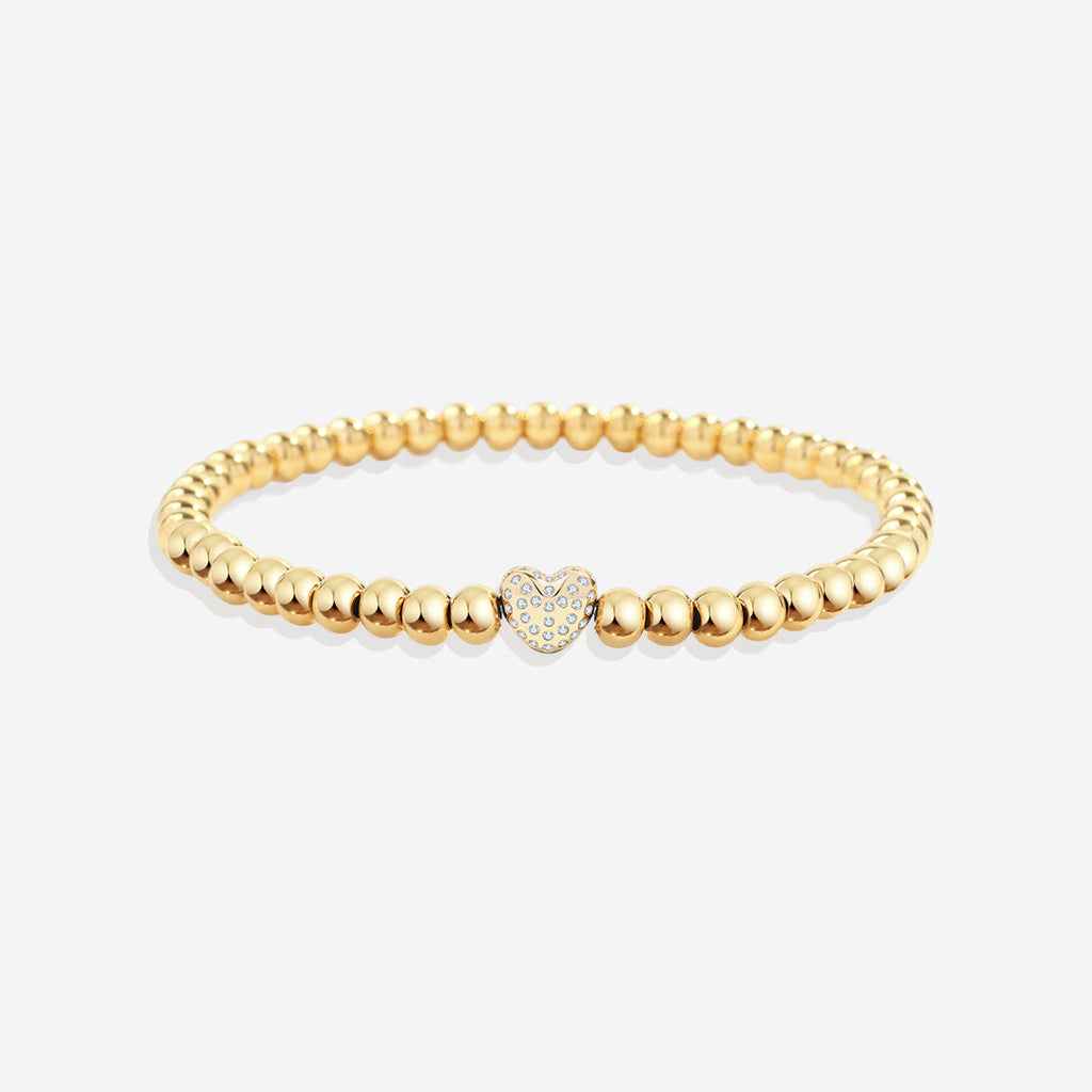 Mint & Lily Bracelet à Perles Dorées avec Cœur Pavé