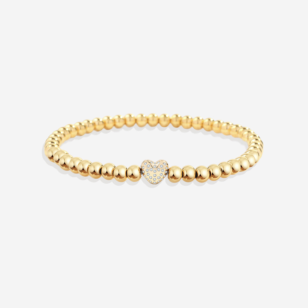 Mint & Lily Bracelet à Perles Dorées avec Cœur Pavé