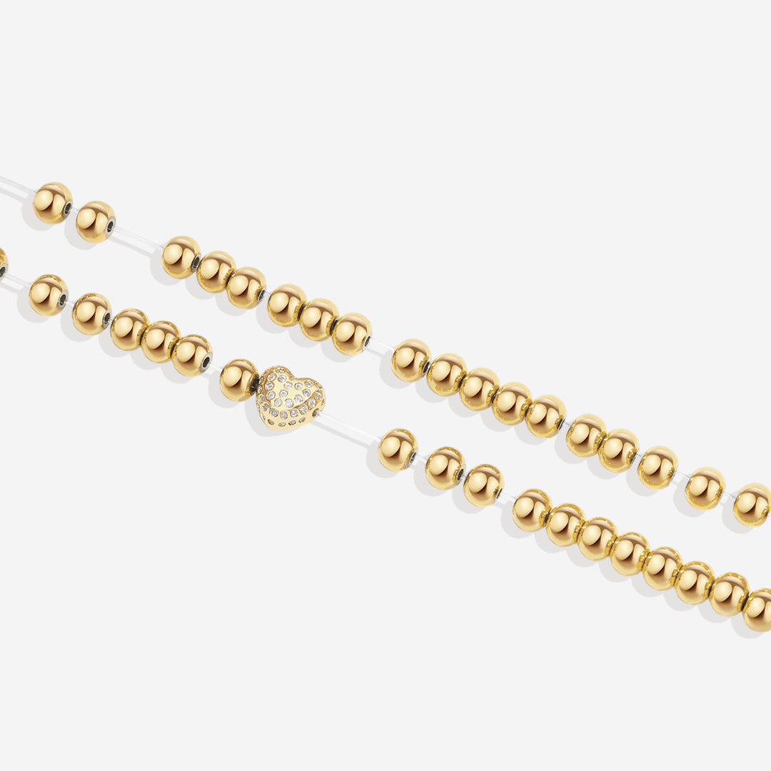 Mint & Lily Bracelet à Perles Dorées avec Cœur Pavé