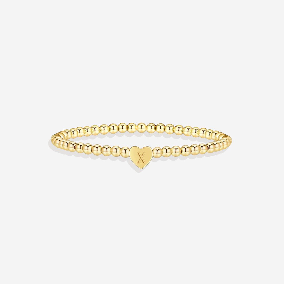 Mint & Lily Bracelet à Perles Dorées avec Initiale Cœur