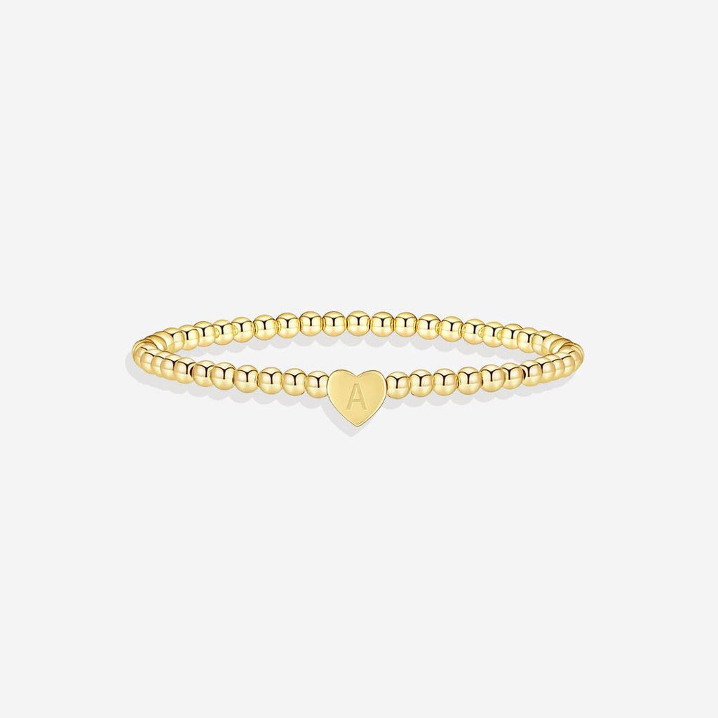 Mint & Lily Bracelet à Perles Dorées avec Initiale Cœur