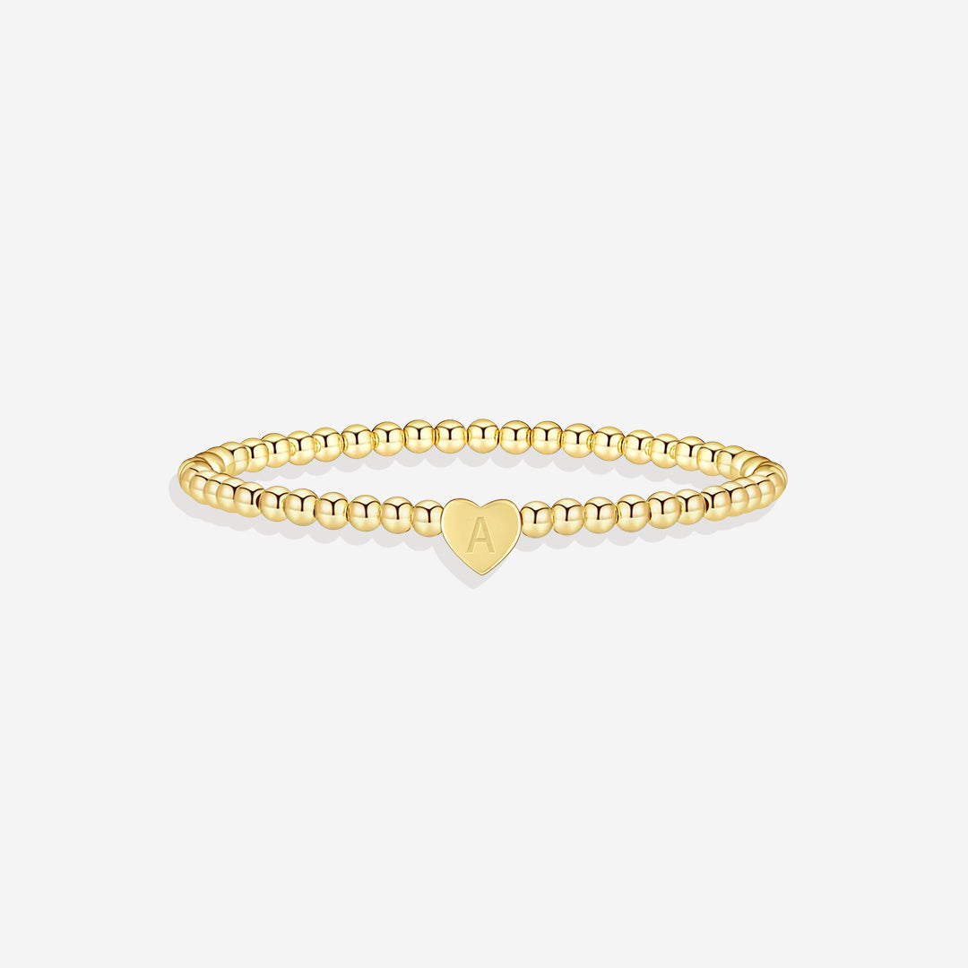 Mint & Lily Bracelet à Perles Dorées avec Initiale Cœur