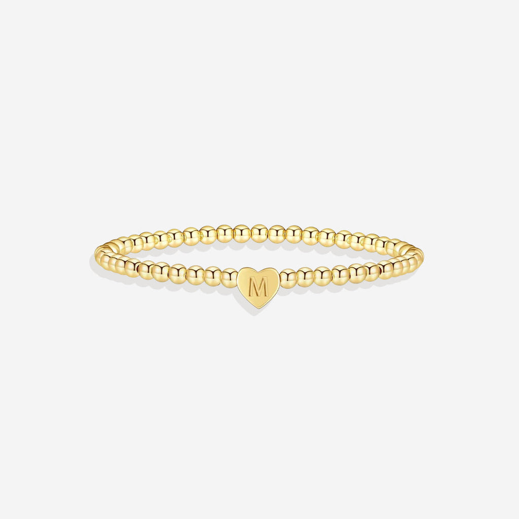 Mint & Lily Bracelet à Perles Dorées avec Initiale Cœur