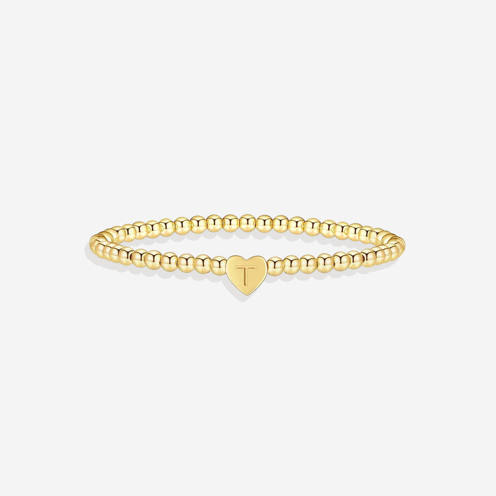 Mint & Lily Bracelet à Perles Dorées avec Initiale Cœur