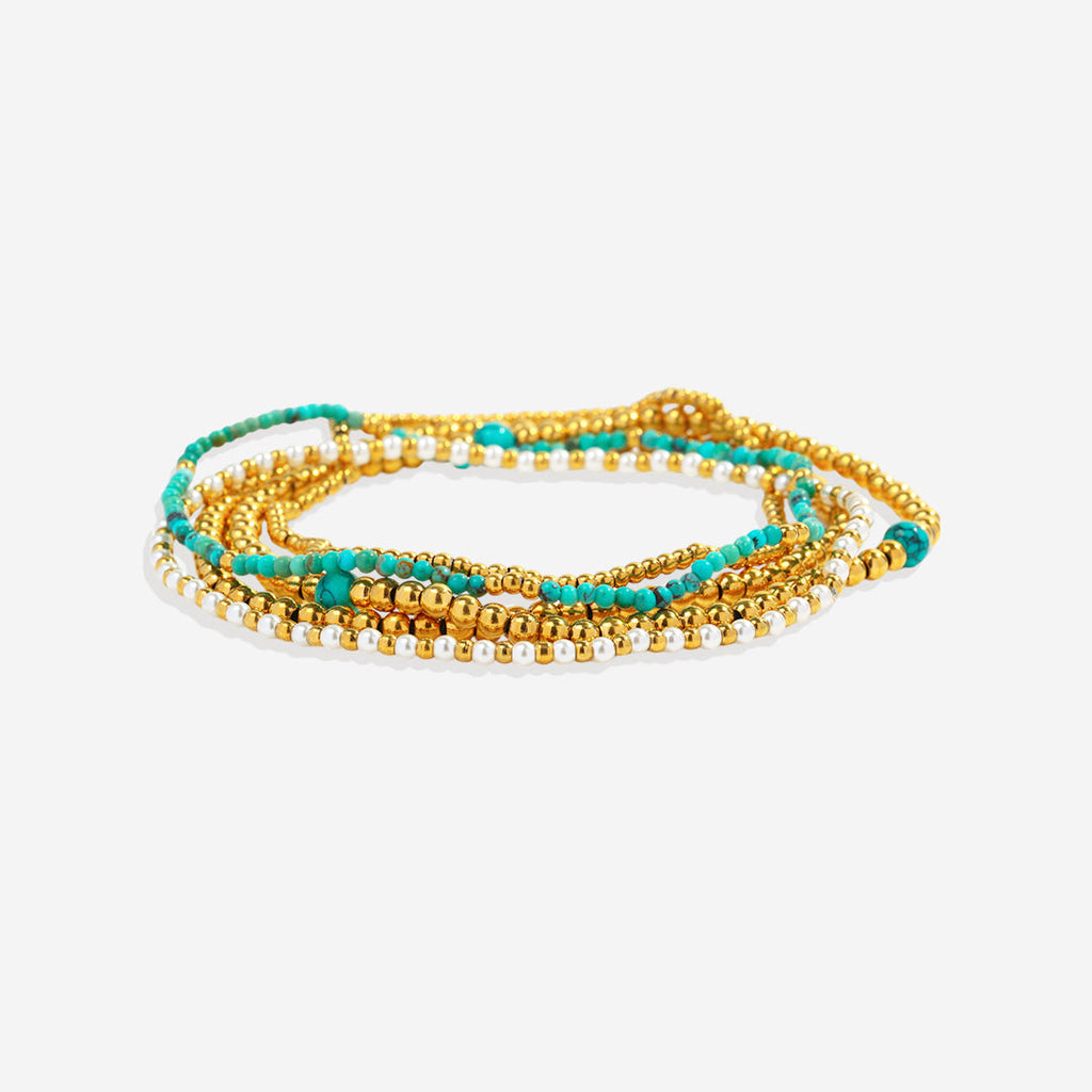 Mint & Lily Ensemble de Bracelets à Perles Turquoises Superposables