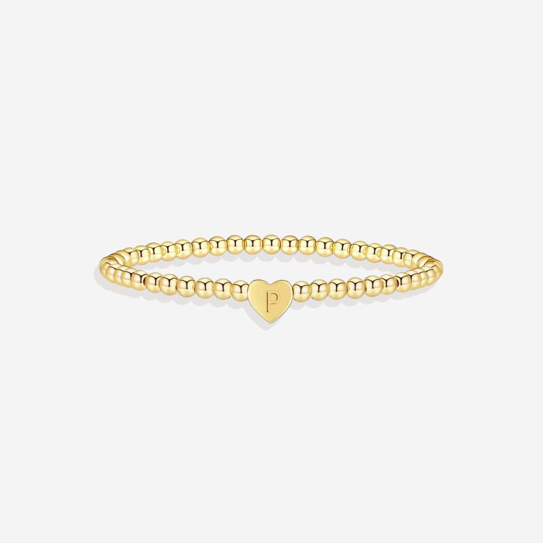 Mint & Lily Bracelet à Perles Dorées avec Initiale Cœur