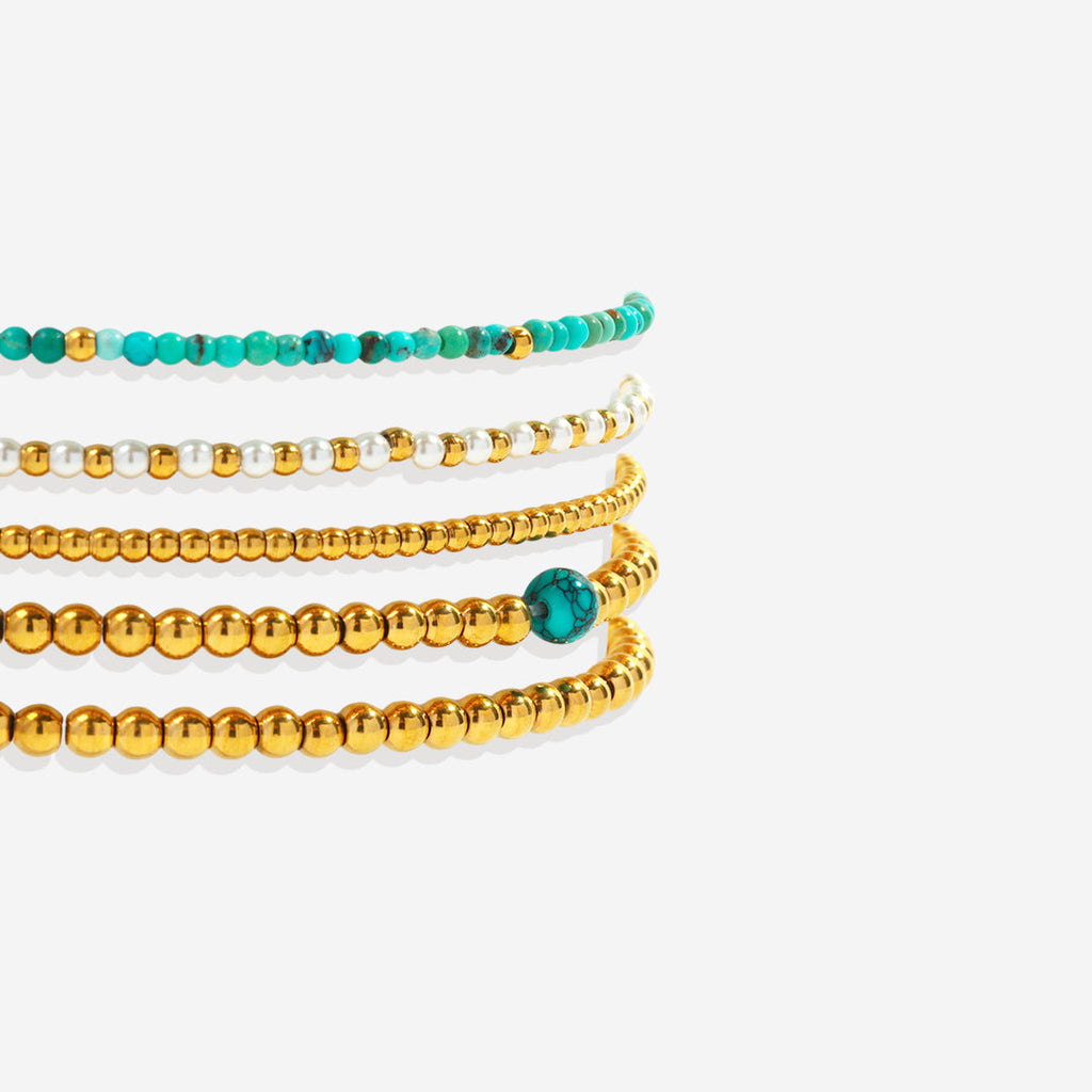Mint & Lily Ensemble de Bracelets à Perles Turquoises Superposables