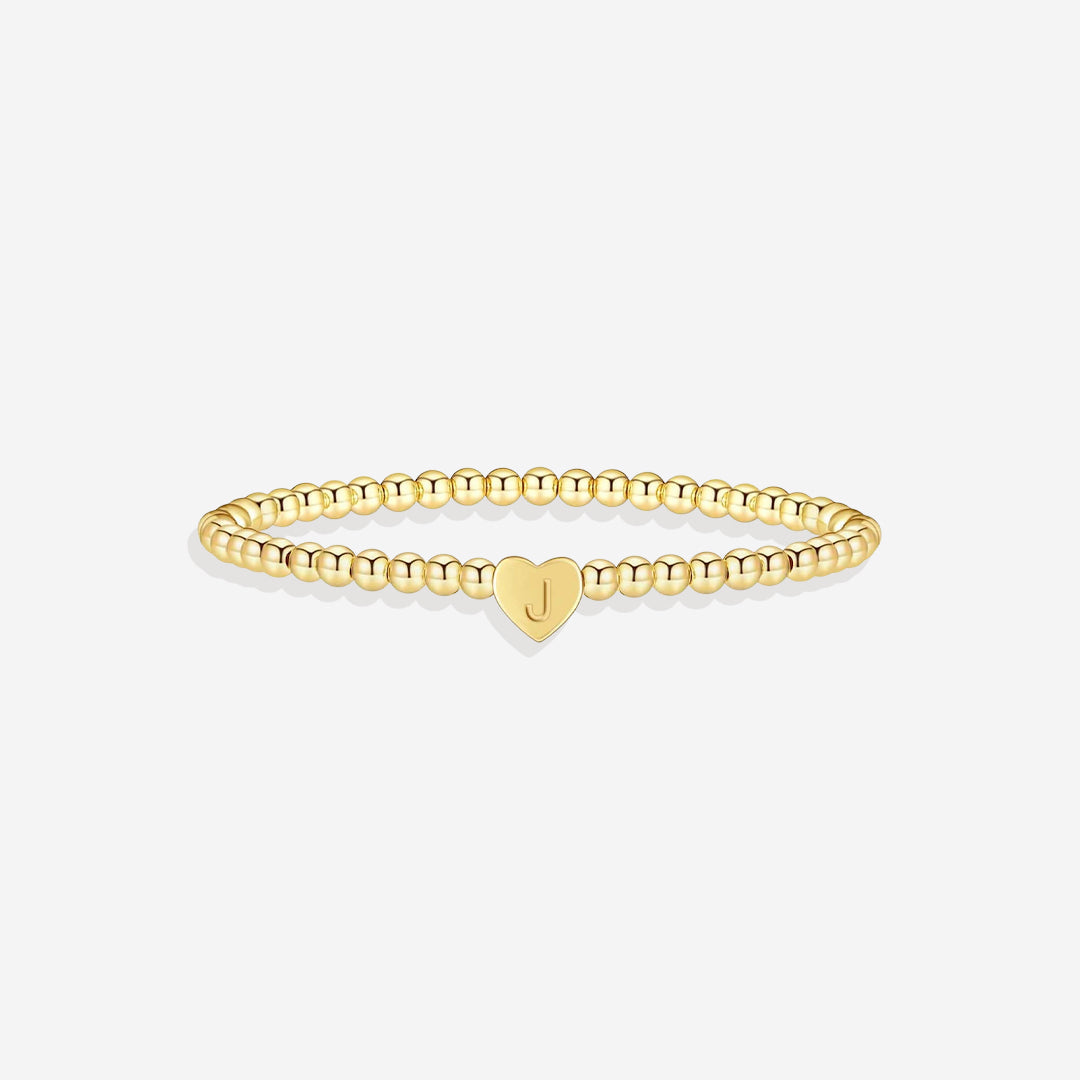 Mint & Lily Bracelet à Perles Dorées avec Initiale Cœur