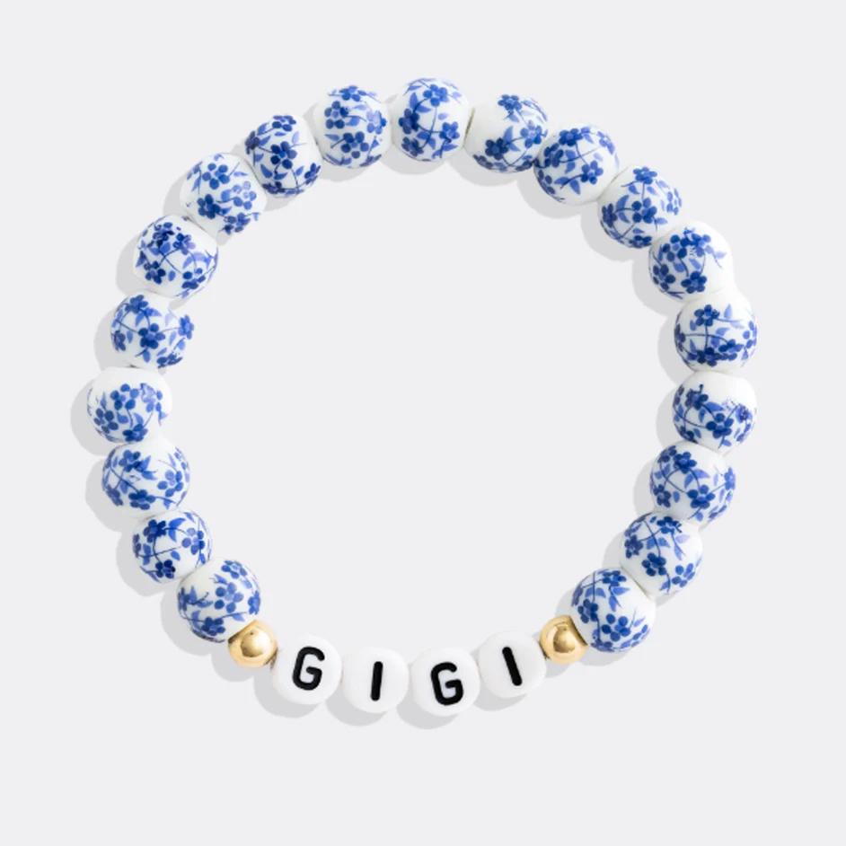 Mint & Lily Bracelet à Perles en Porcelaine Bleue Florale