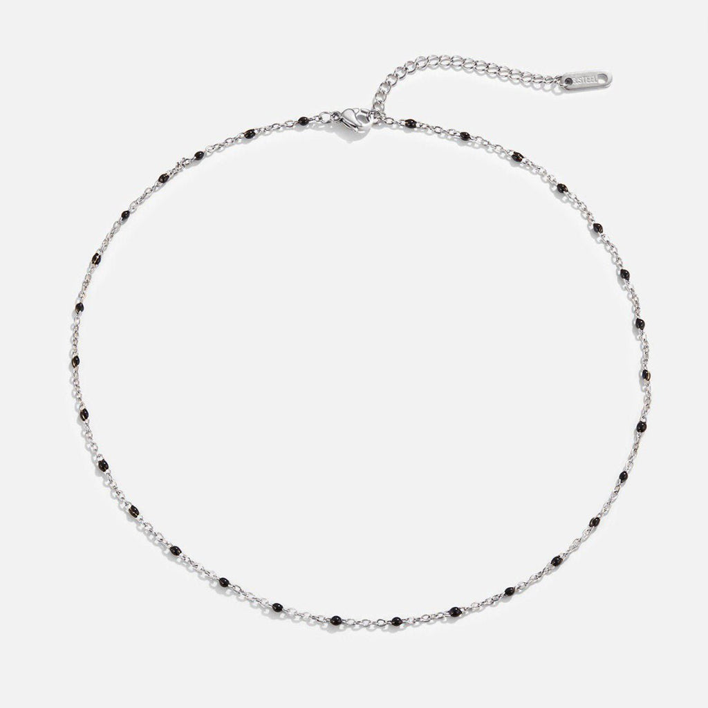 Mila Black Bead Silver Necklace