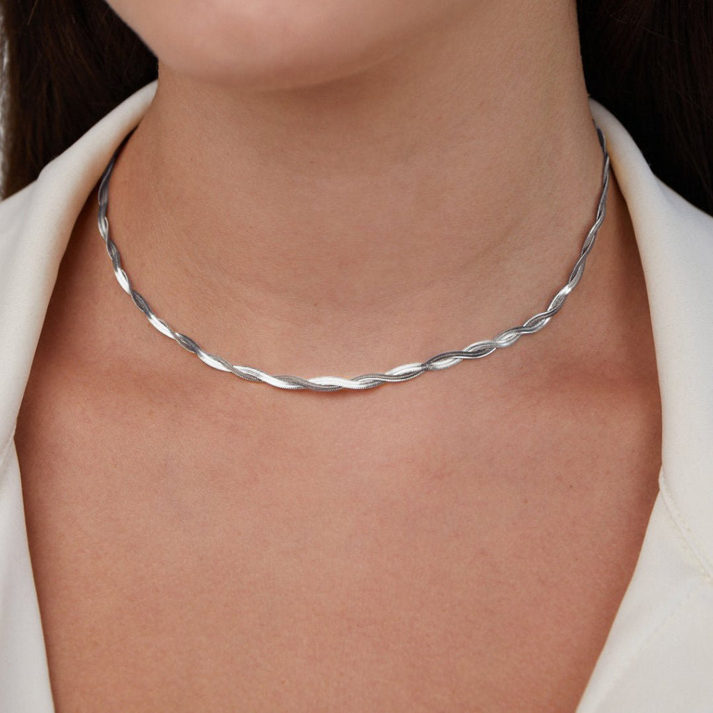 Silver Chiara Twist Snake Chain Necklace