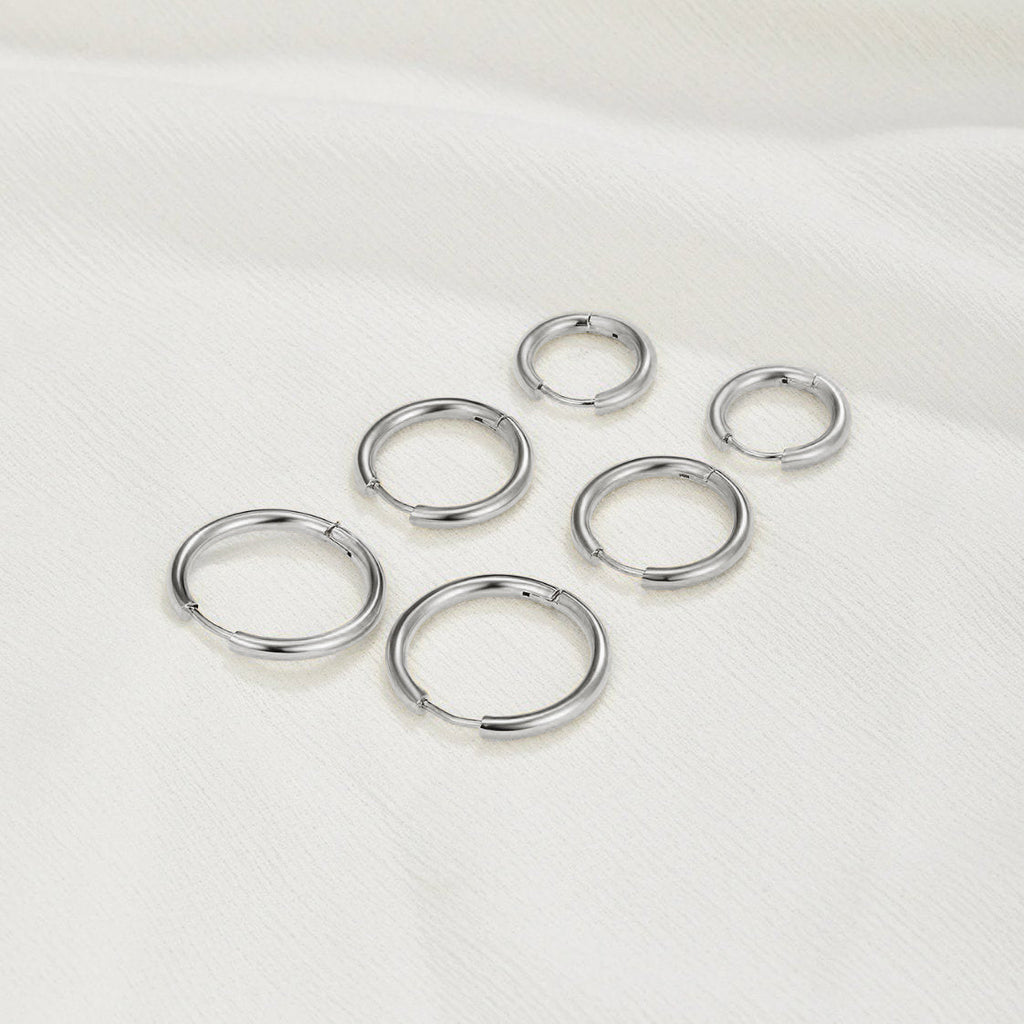 Triple Hoop Earrings Silver Set